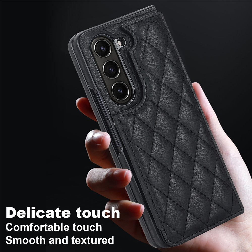 ZD020 Stitching Rhombus PU+PC Phone Case for Samsung Galaxy Z Fold5 5G Card Slots Kickstand Phone Cover