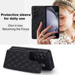ZD020 Stitching Rhombus PU+PC Phone Case for Samsung Galaxy Z Fold5 5G Card Slots Kickstand Phone Cover