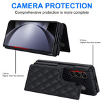 ZD020 Stitching Rhombus PU+PC Phone Case for Samsung Galaxy Z Fold5 5G Card Slots Kickstand Phone Cover