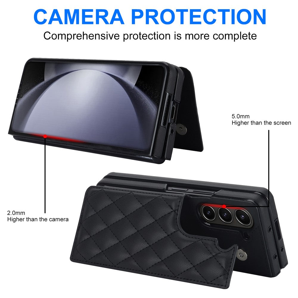 ZD020 Stitching Rhombus PU+PC Phone Case for Samsung Galaxy Z Fold5 5G Card Slots Kickstand Phone Cover