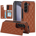 ZD020 Stitching Rhombus PU+PC Phone Case for Samsung Galaxy Z Fold5 5G Card Slots Kickstand Phone Cover