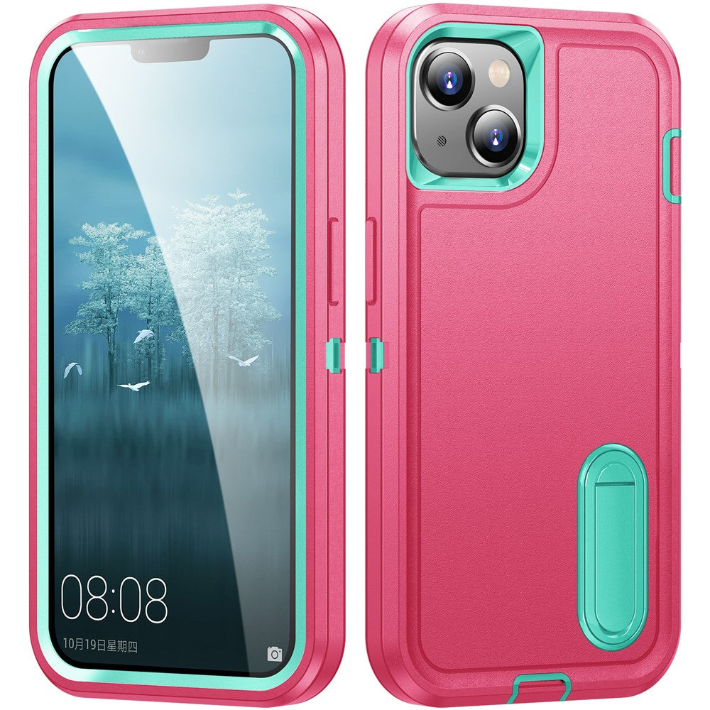 Hard PC+Blød TPU Mobilcover til iPhone 15 Stødsikkert Cover Anti-dråbe Mobiltelefon Kickstand Cover