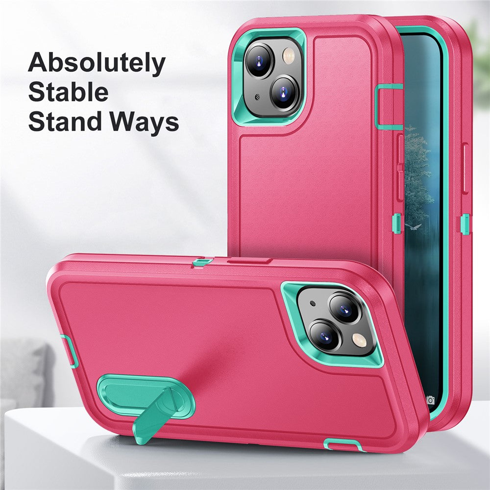 Hard PC+Soft TPU Phone Case for iPhone 15 Shockproof Case Anti-Drop Cell Phone Kickstand Cover