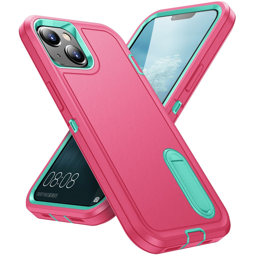 Hard PC+Soft TPU Phone Case for iPhone 15 Shockproof Case Anti-Drop Cell Phone Kickstand Cover