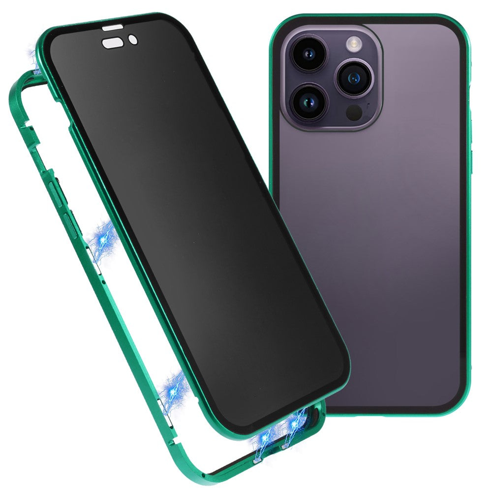 Privacy Case for iPhone 15 Pro Magnetic Metal Frame + Double-sided Tempered Glass 360-Degree Protection Phone Cover