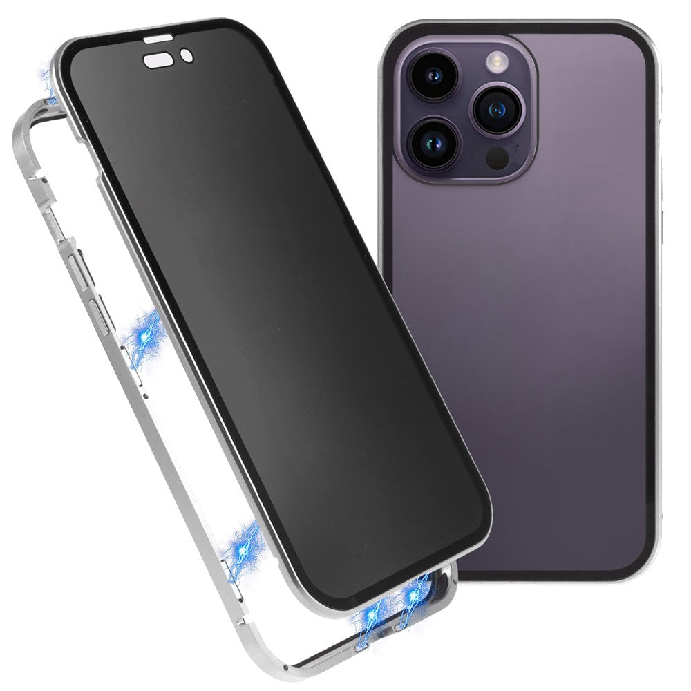 Privacy Case for iPhone 15 Pro Magnetic Metal Frame + Double-sided Tempered Glass 360-Degree Protection Phone Cover