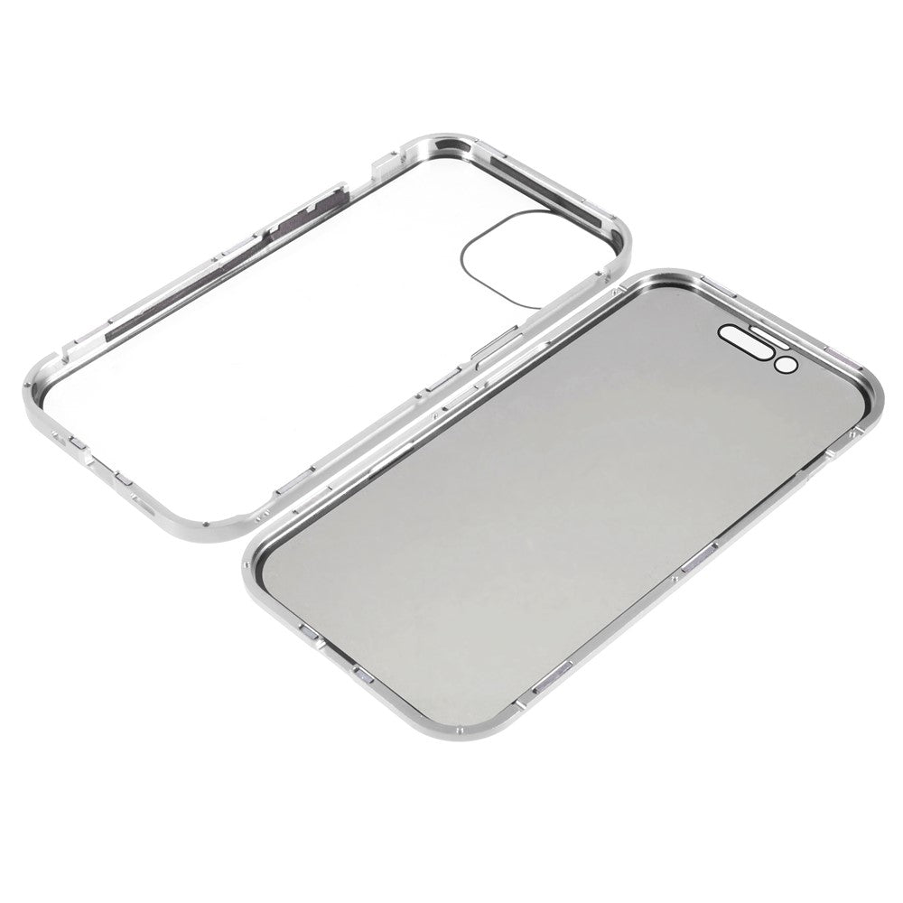 For iPhone 15 Magnetic Cover Metal Frame + Double-sided Tempered Glass Anti-peep Phone Case