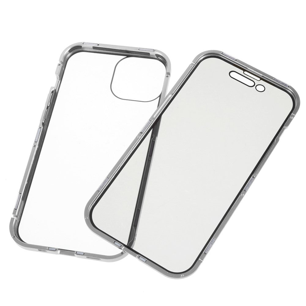 For iPhone 15 Magnetic Cover Metal Frame + Double-sided Tempered Glass Anti-peep Phone Case