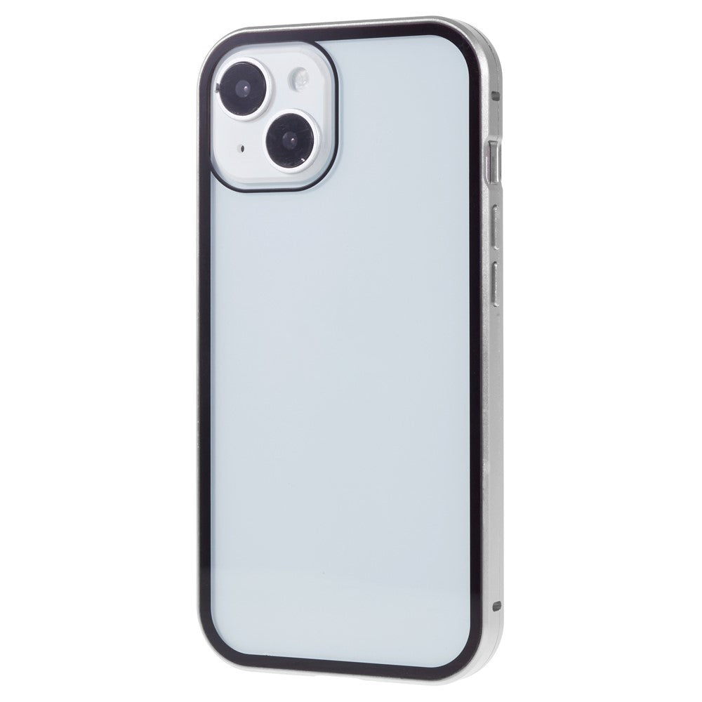 For iPhone 15 Magnetic Cover Metal Frame + Double-sided Tempered Glass Anti-peep Phone Case