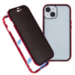 For iPhone 15 Magnetic Cover Metal Frame + Double-sided Tempered Glass Anti-peep Phone Case