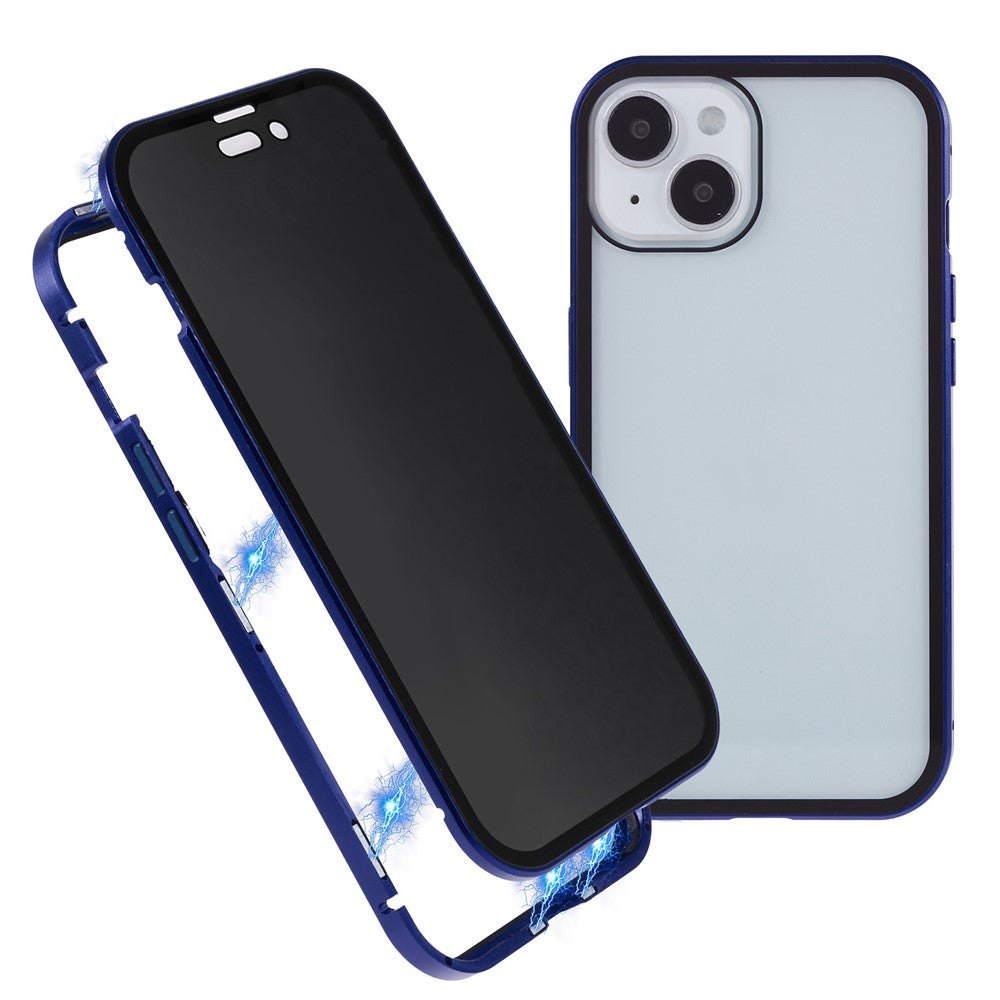 For iPhone 15 Magnetic Cover Metal Frame + Double-sided Tempered Glass Anti-peep Phone Case