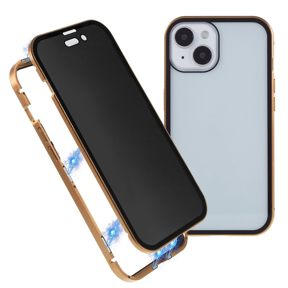 For iPhone 15 Magnetic Cover Metal Frame + Double-sided Tempered Glass Anti-peep Phone Case