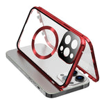 Buckle Lock Phone Cover for iPhone 15 Plus Magnetic Metal Frame + Dual-Sided Tempered Glass Case Compatible with MagSafe