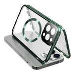 Buckle Lock Phone Cover for iPhone 15 Plus Magnetic Metal Frame + Dual-Sided Tempered Glass Case Compatible with MagSafe