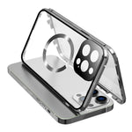 Buckle Lock Phone Cover for iPhone 15 Plus Magnetic Metal Frame + Dual-Sided Tempered Glass Case Compatible with MagSafe