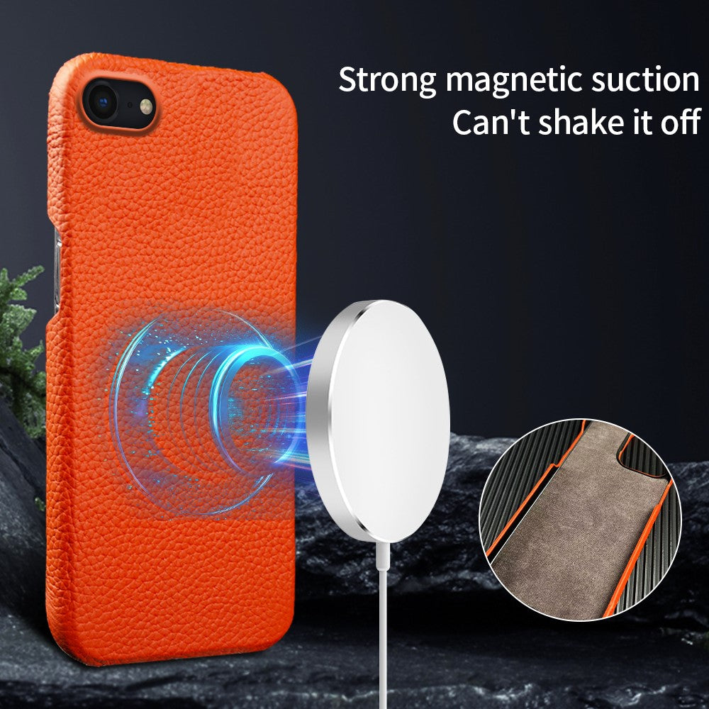 For iPhone 7 / 8 / SE (2020) / SE (2022) Incomplete Cover Genuine Cow Leather+PC Shell Litchi Texture Magnetic Phone Case