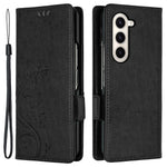 Til Samsung Galaxy Z Fold5 5G Imprinted Butterflies Anti-ridse Telefoncover PU Læder Pung Cover Stativ med Rem
