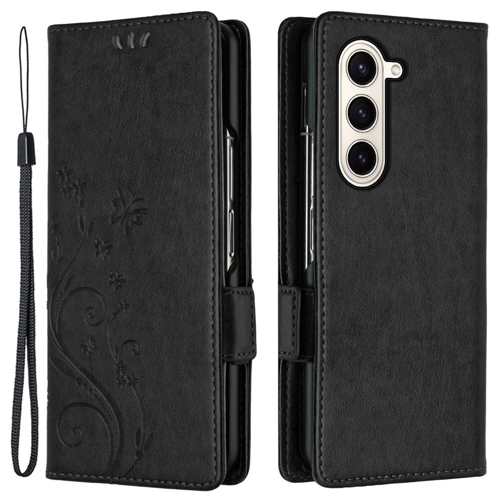 Til Samsung Galaxy Z Fold5 5G Imprinted Butterflies Anti-ridse Telefoncover PU Læder Pung Cover Stativ med Rem