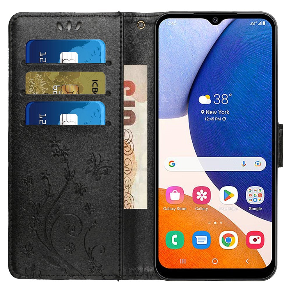 Til Samsung Galaxy Z Fold5 5G Imprinted Butterflies Anti-ridse Telefoncover PU Læder Pung Cover Stativ med Rem