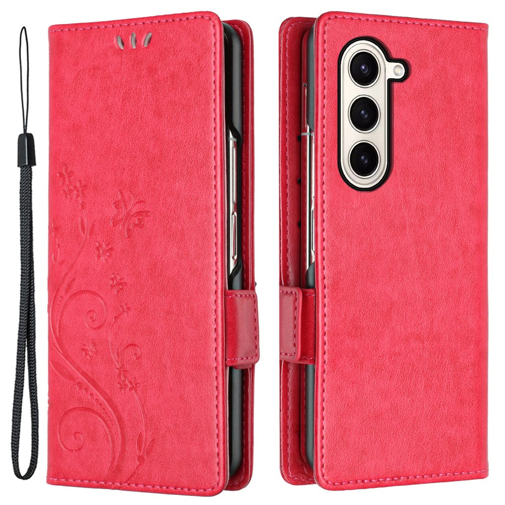 Til Samsung Galaxy Z Fold5 5G Imprinted Butterflies Anti-ridse Telefoncover PU Læder Pung Cover Stativ med Rem