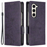 Til Samsung Galaxy Z Fold5 5G Imprinted Butterflies Anti-ridse Telefoncover PU Læder Pung Cover Stativ med Rem