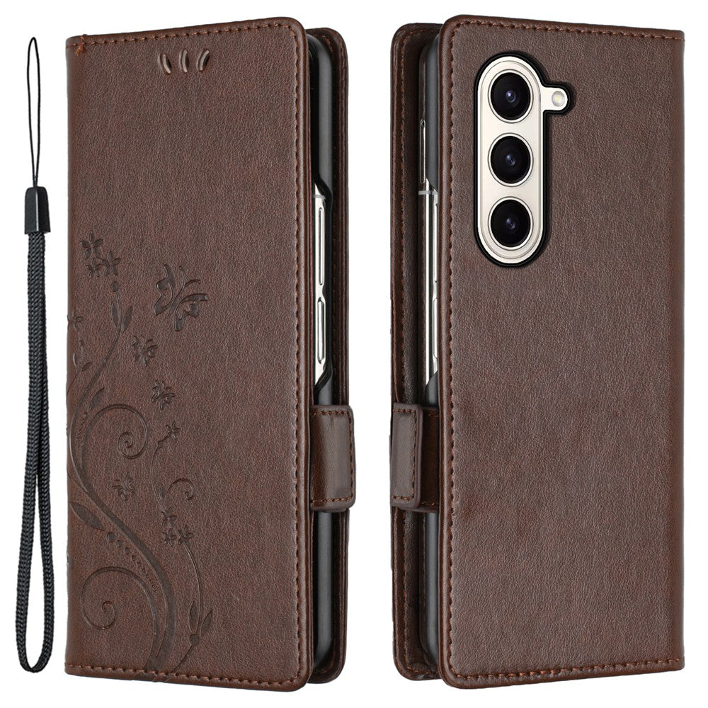 Til Samsung Galaxy Z Fold5 5G Imprinted Butterflies Anti-ridse Telefoncover PU Læder Pung Cover Stativ med Rem