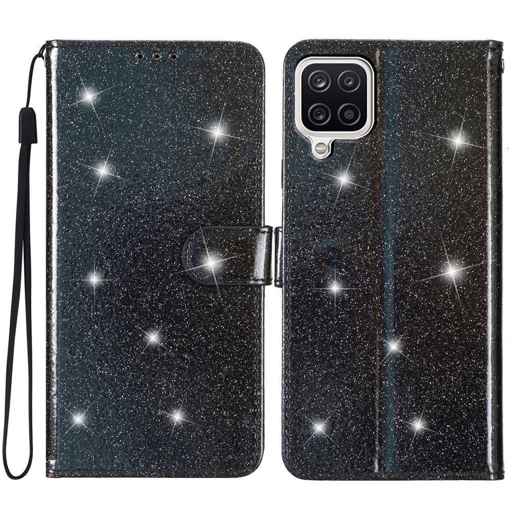 For Samsung Galaxy A22 4G (EU Version) Glittery PU Leather Anti-drop Case Flip Wallet Stand Phone Cover