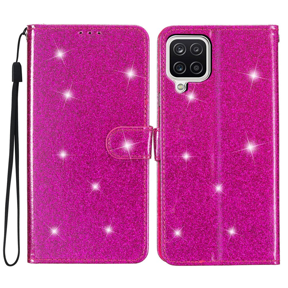 For Samsung Galaxy A22 4G (EU Version) Glittery PU Leather Anti-drop Case Flip Wallet Stand Phone Cover