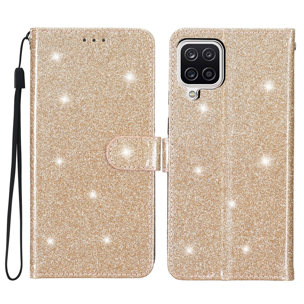 For Samsung Galaxy A22 4G (EU Version) Glittery PU Leather Anti-drop Case Flip Wallet Stand Phone Cover