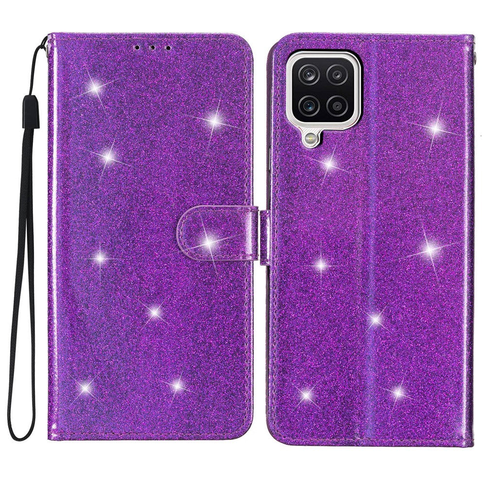 For Samsung Galaxy A22 4G (EU Version) Glittery PU Leather Anti-drop Case Flip Wallet Stand Phone Cover
