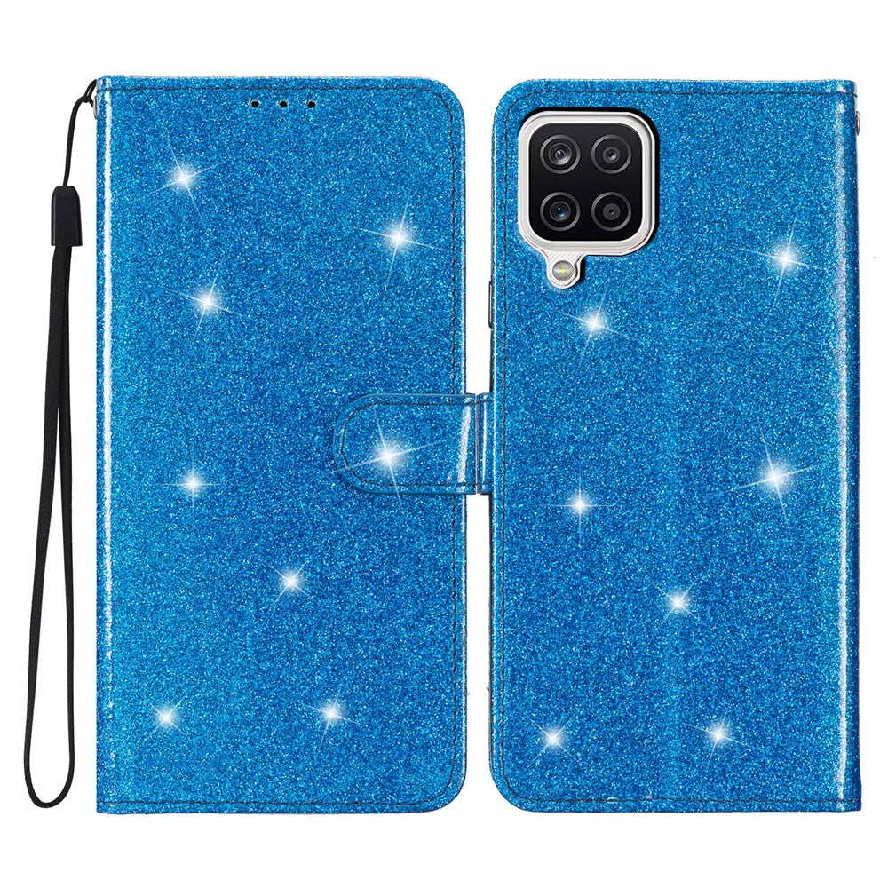 For Samsung Galaxy A22 4G (EU Version) Glittery PU Leather Anti-drop Case Flip Wallet Stand Phone Cover