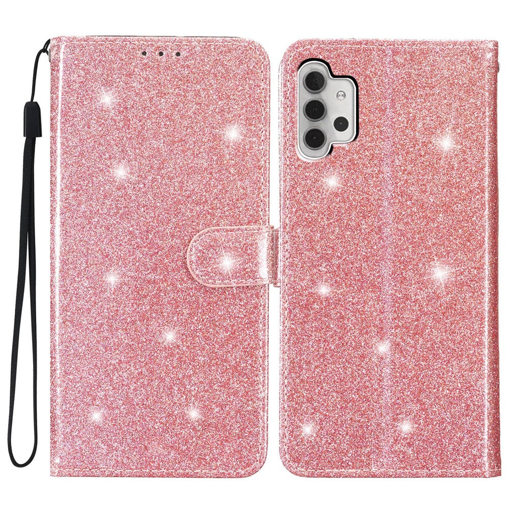 For Samsung Galaxy A32 5G / M32 5G PU Leather Wallet Stand Case Glittery Anti-drop Phone Cover