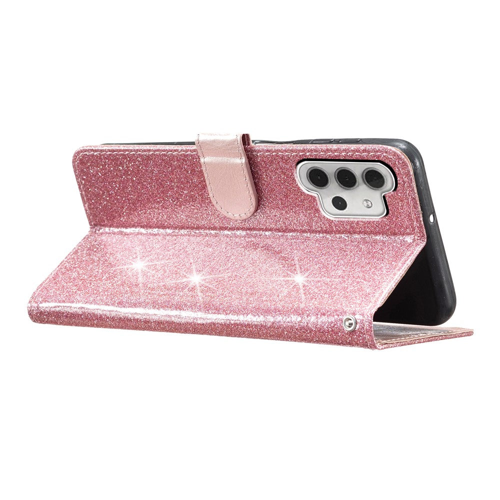 For Samsung Galaxy A32 5G / M32 5G PU Leather Wallet Stand Case Glittery Anti-drop Phone Cover