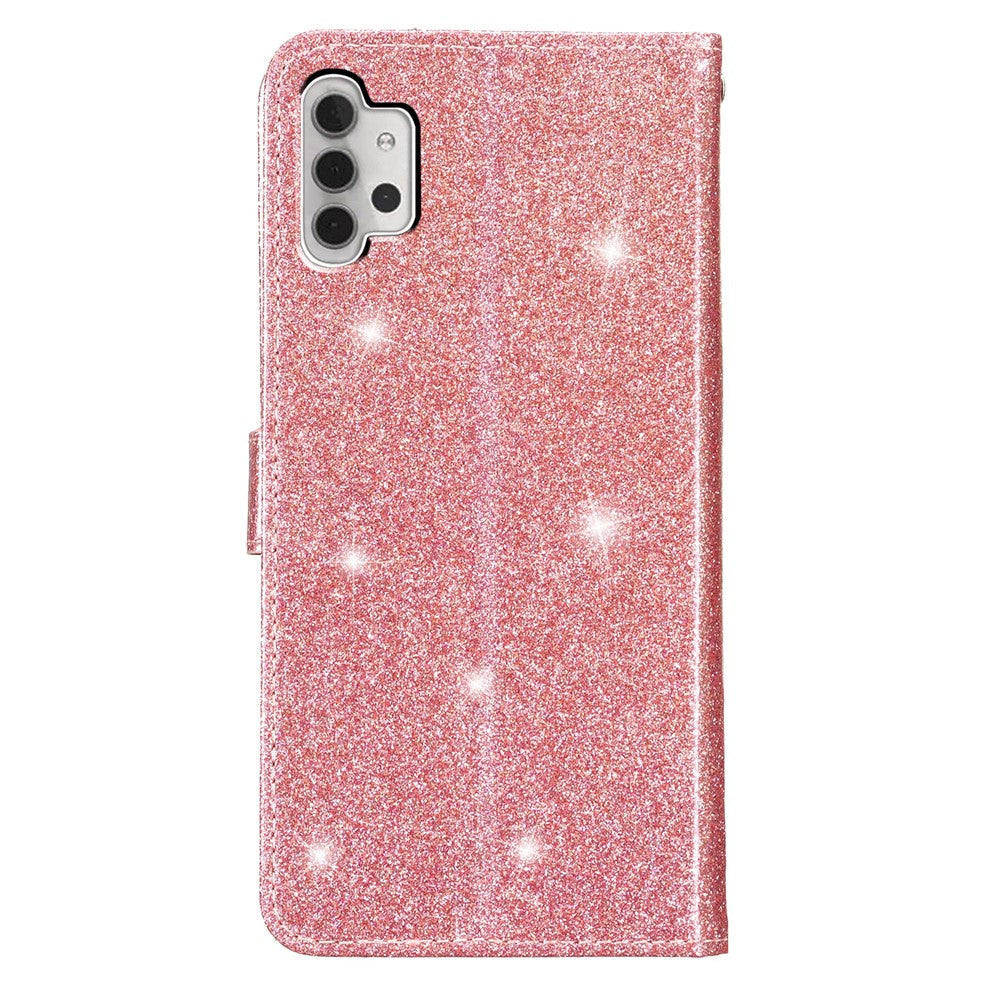 For Samsung Galaxy A32 5G / M32 5G PU Leather Wallet Stand Case Glittery Anti-drop Phone Cover