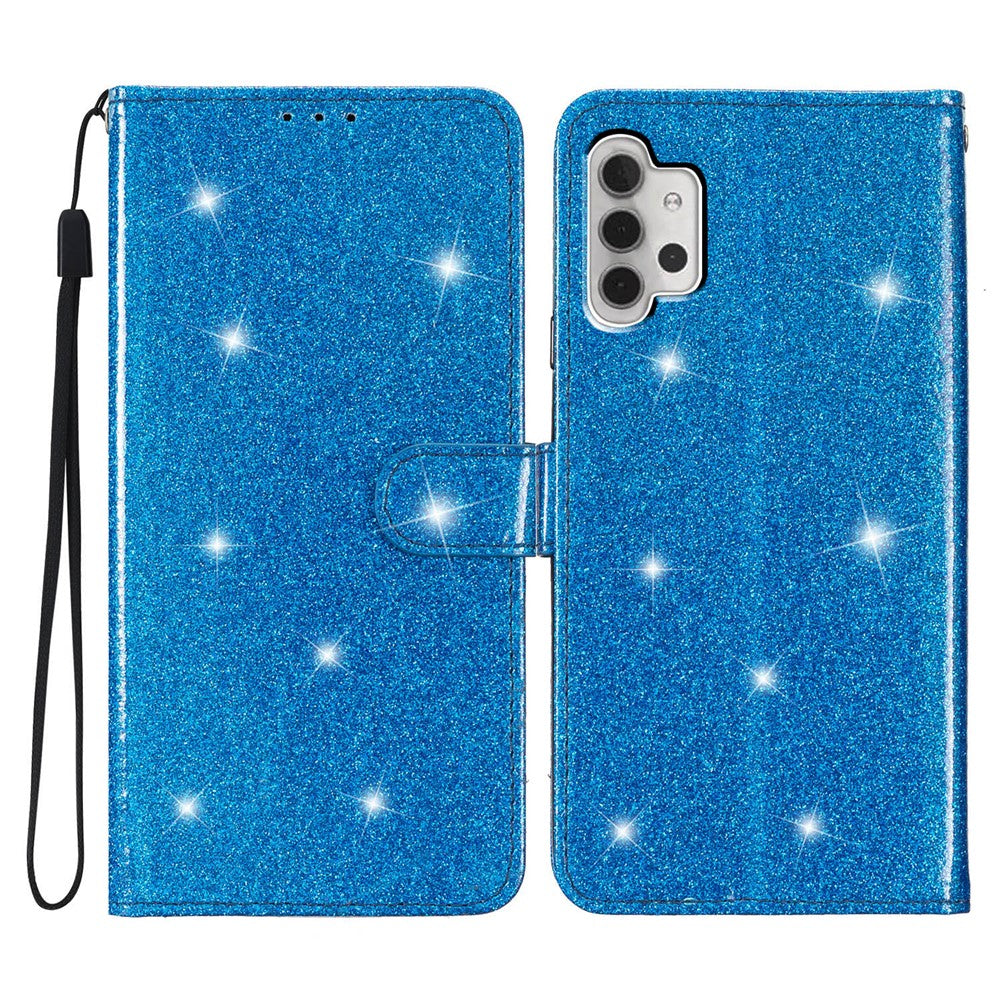 For Samsung Galaxy A32 5G / M32 5G PU Leather Wallet Stand Case Glittery Anti-drop Phone Cover