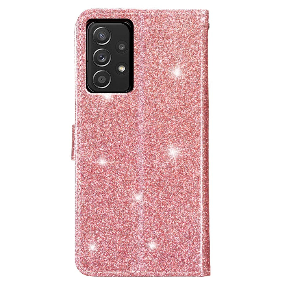 Samsung Galaxy A73 5G Glittrigt PU-läderfodral Fullt skyddande plånboksfodral med stativ