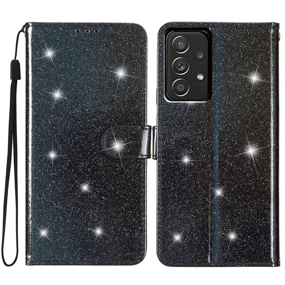 Samsung Galaxy A73 5G Glittrigt PU-läderfodral Fullt skyddande plånboksfodral med stativ