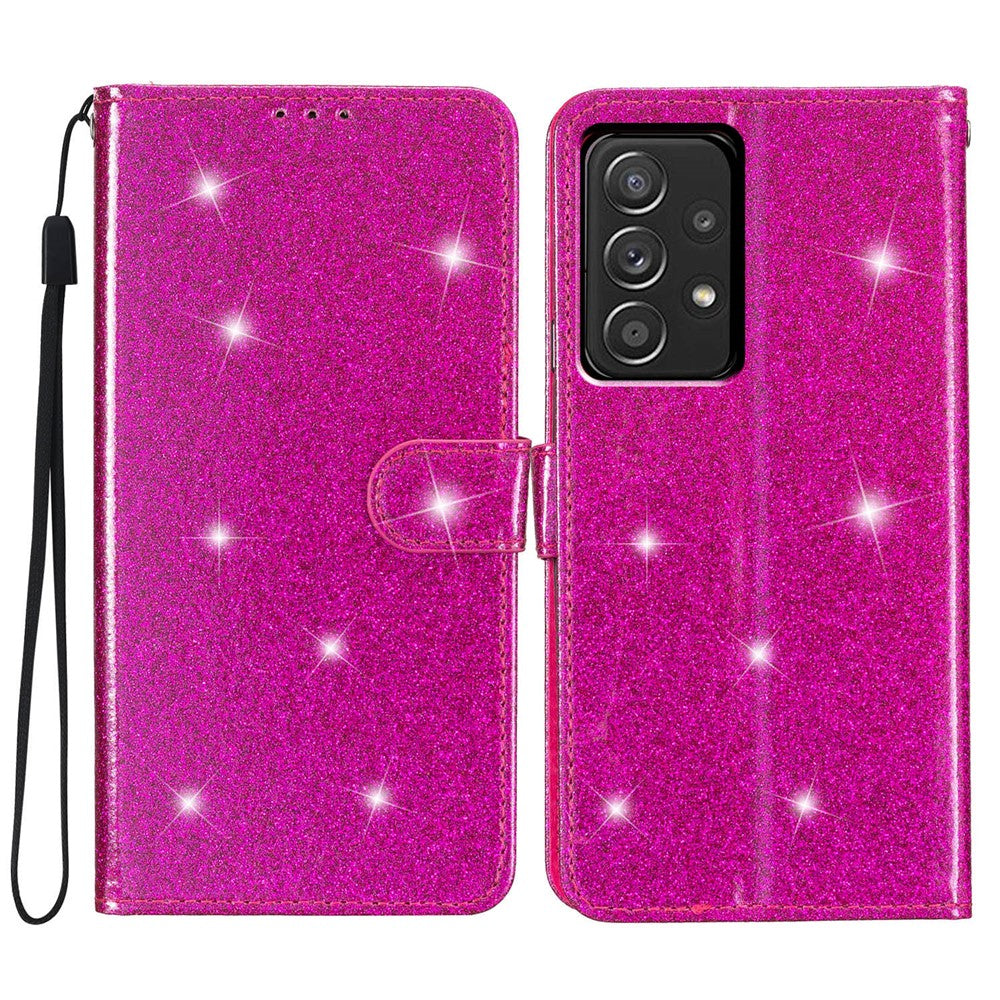 Samsung Galaxy A73 5G Glittrigt PU-läderfodral Fullt skyddande plånboksfodral med stativ