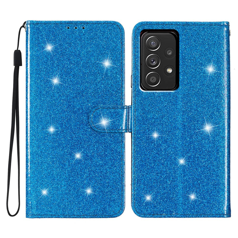 Samsung Galaxy A73 5G Glittrigt PU-läderfodral Fullt skyddande plånboksfodral med stativ