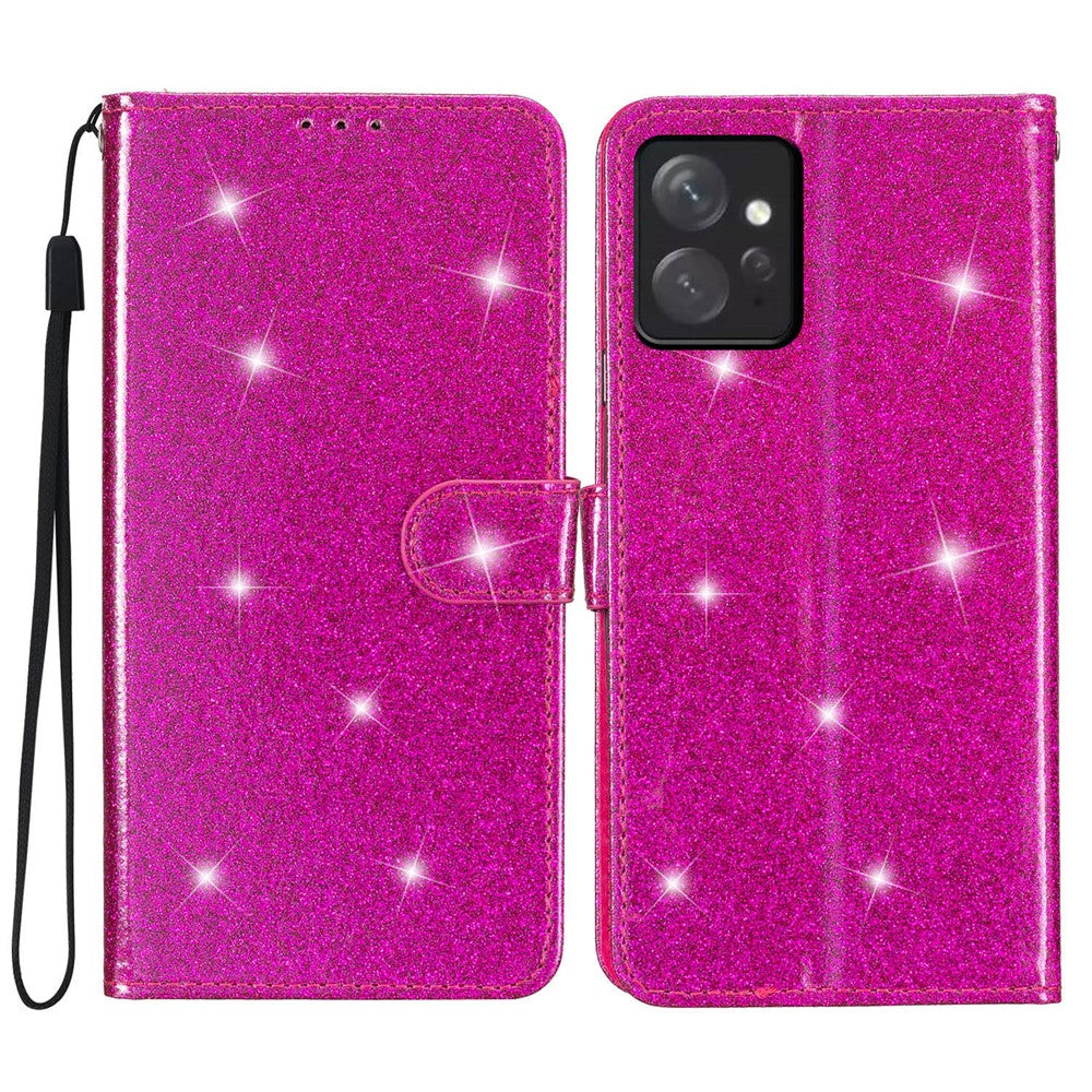 For Xiaomi Redmi Note 12 4G Leather Wallet Stand Case Drop-proof Glittery Phone Cover with Strap