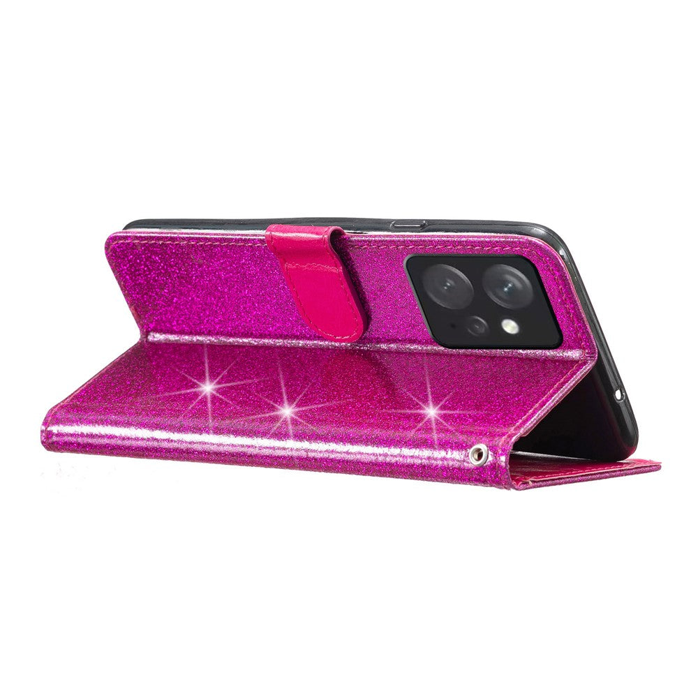 For Xiaomi Redmi Note 12 4G Leather Wallet Stand Case Drop-proof Glittery Phone Cover with Strap