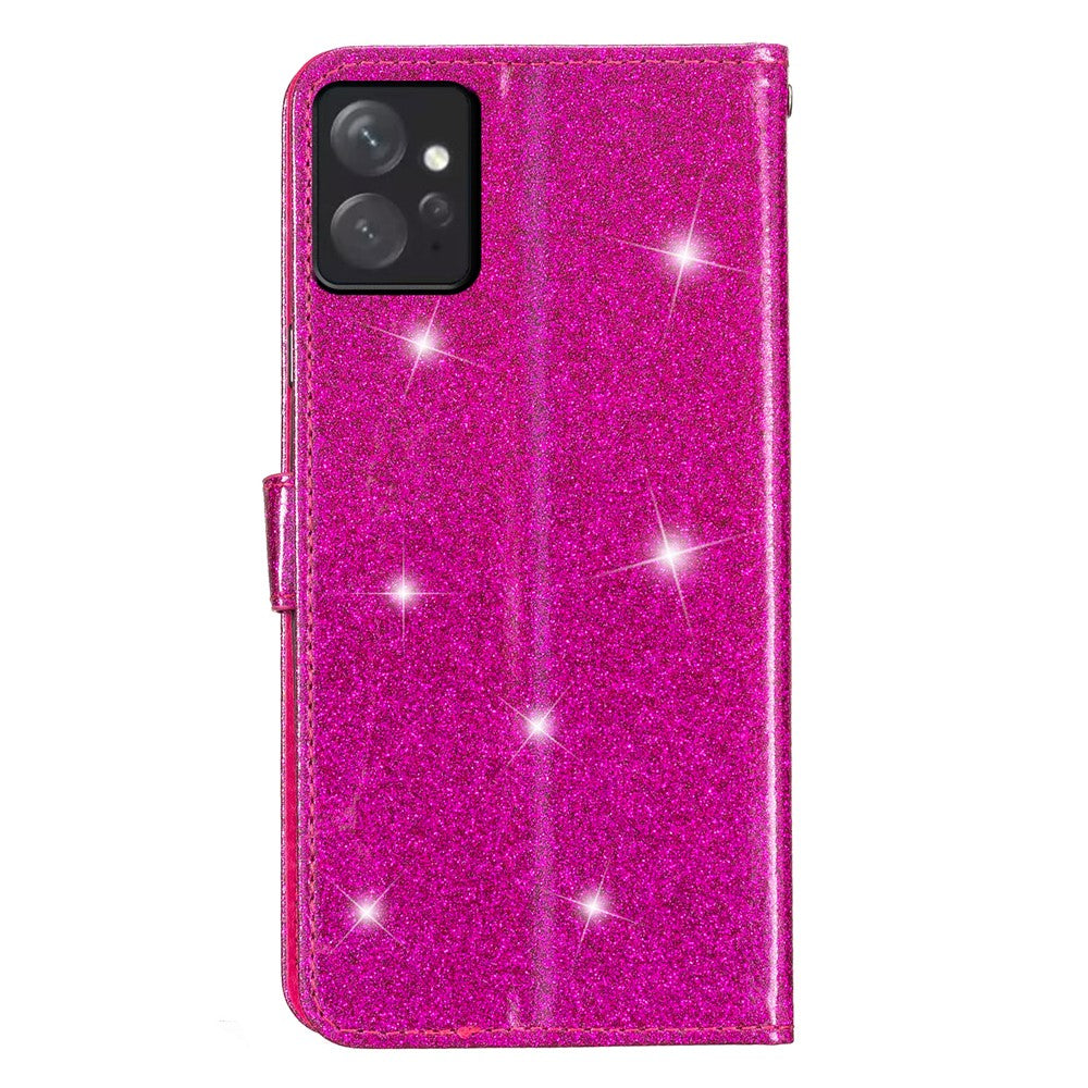 For Xiaomi Redmi Note 12 4G Leather Wallet Stand Case Drop-proof Glittery Phone Cover with Strap