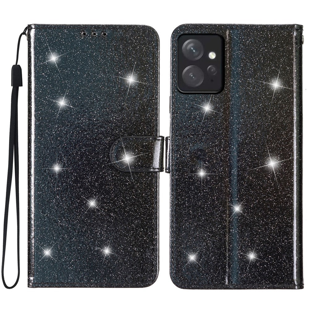 Xiaomi Redmi Note 12 4G Läderplånboksfodral Stötsäkert Glittrigt mobilfodral med Rem