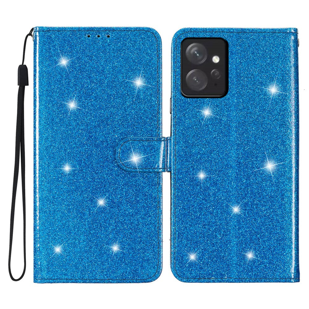 For Xiaomi Redmi Note 12 4G Leather Wallet Stand Case Drop-proof Glittery Phone Cover with Strap