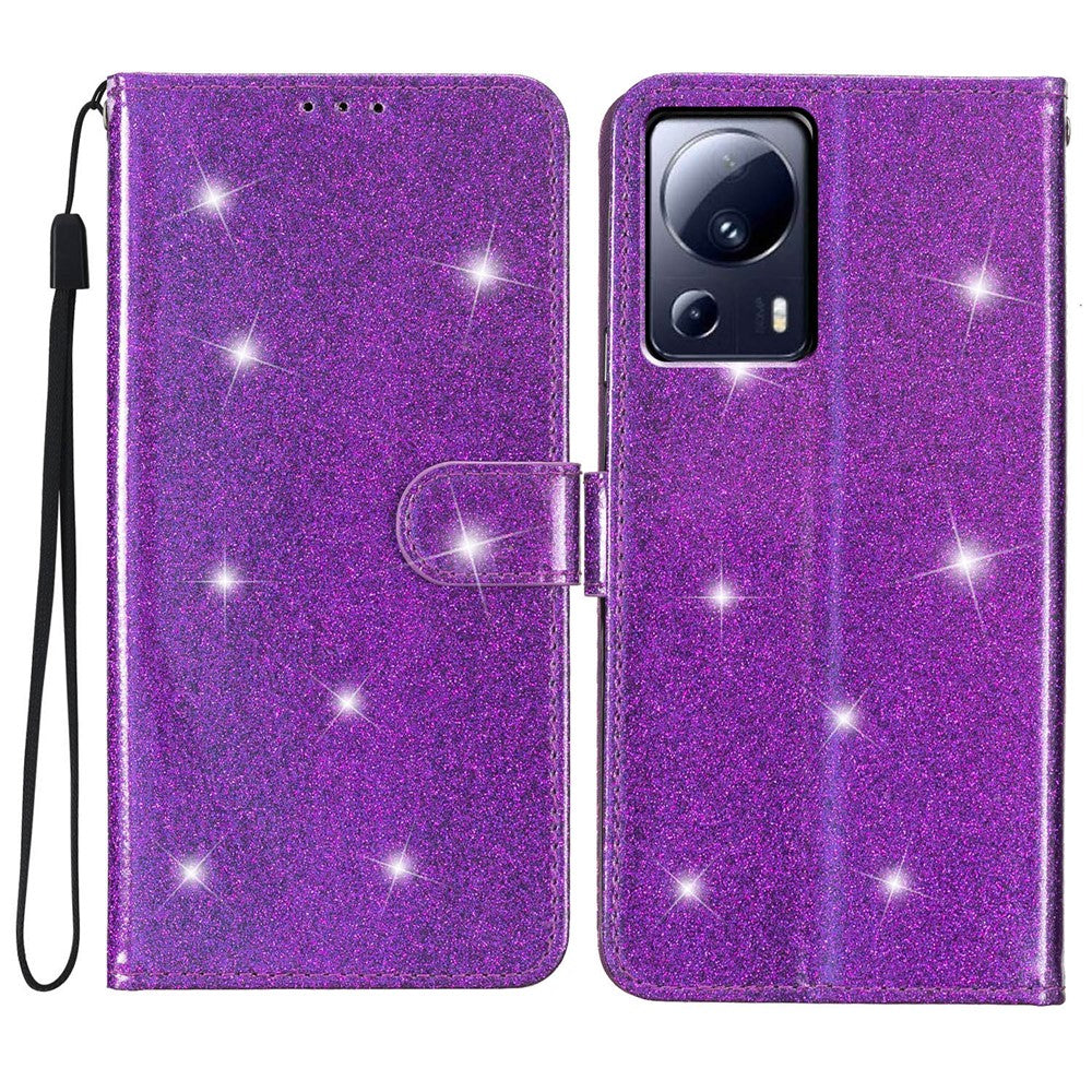 For Xiaomi 13 Lite / Civi 2 5G Glittery PU Leather Phone Case Wallet Stand Anti-shock Cover