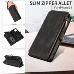 RFID Blocking Wallet Case for iPhone 15 Pro Max, Zipper Pocket Leather Stand Phone Cover