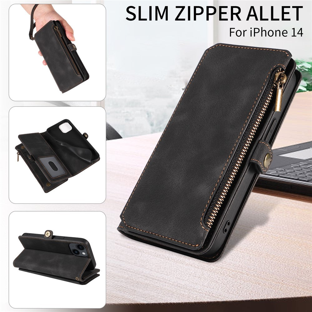 RFID Blocking Wallet Case for iPhone 15 Pro Max, Zipper Pocket Leather Stand Phone Cover