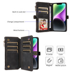 RFID Blocking Wallet Case for iPhone 15 Pro Max, Zipper Pocket Leather Stand Phone Cover