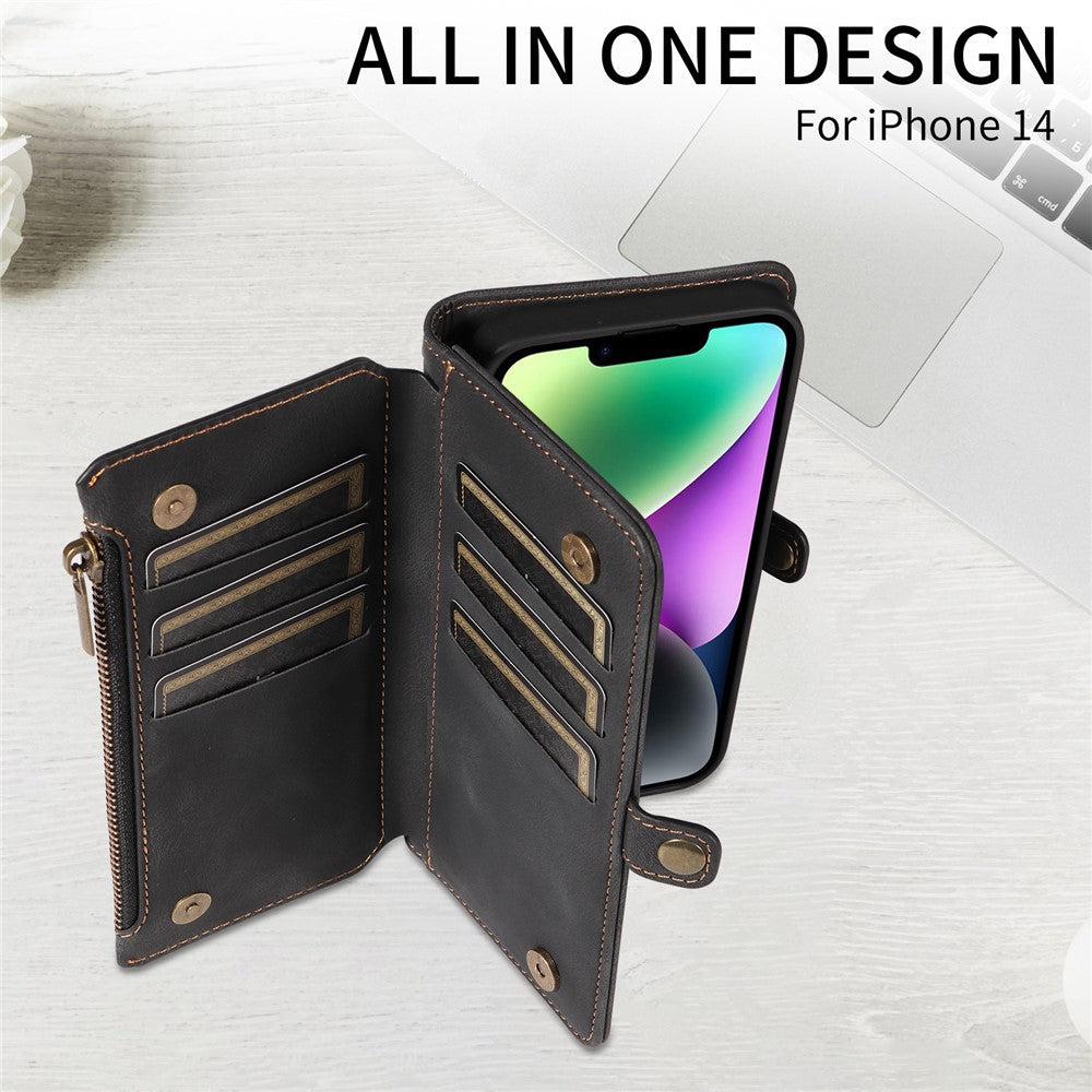 RFID Blocking Wallet Case for iPhone 15 Pro Max, Zipper Pocket Leather Stand Phone Cover