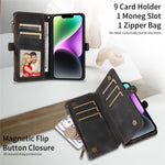 RFID Blocking Wallet Case for iPhone 15 Pro Max, Zipper Pocket Leather Stand Phone Cover
